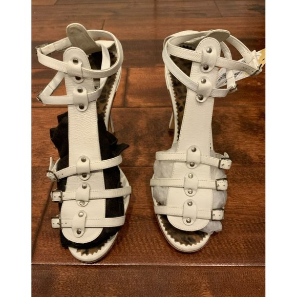 Manolo Blahnik White Leather Gladiator Strap Heeled Sandals, Size 38 (IT) 8 (US)